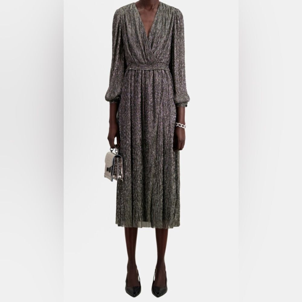 The Kooples Pleated Metallic Dress NWT Size 0= Size XS= US 2